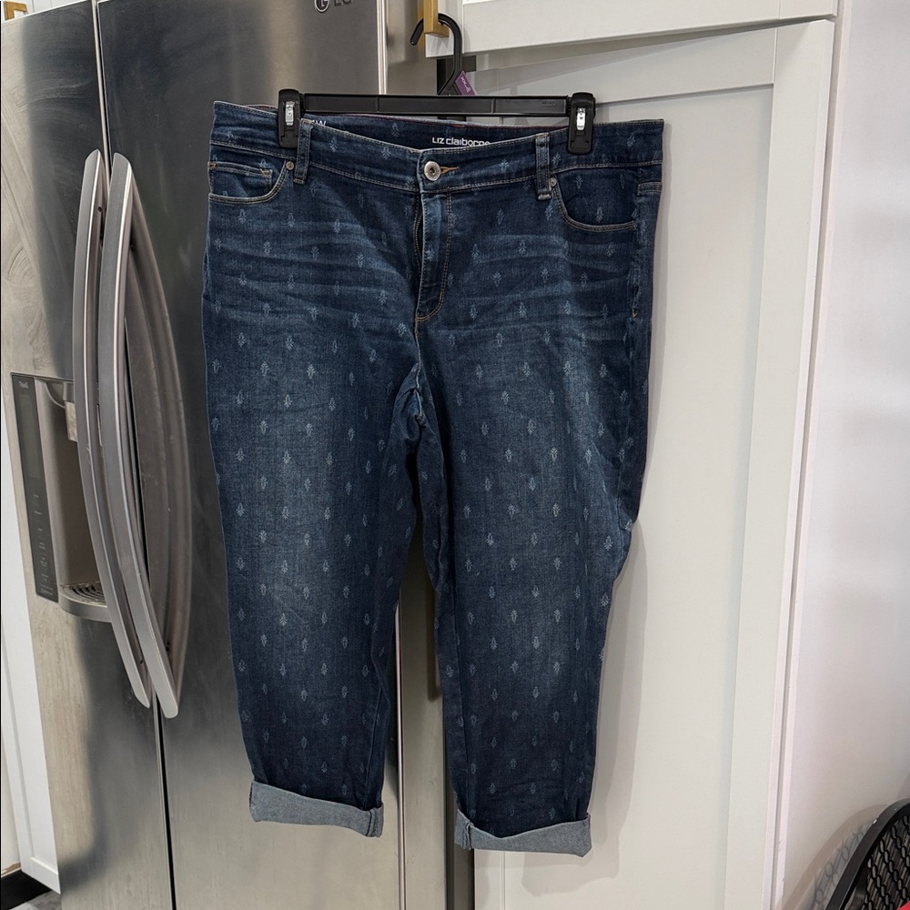 Liz Claiborne Women's Dark Blue Patterned Cropped Jeans